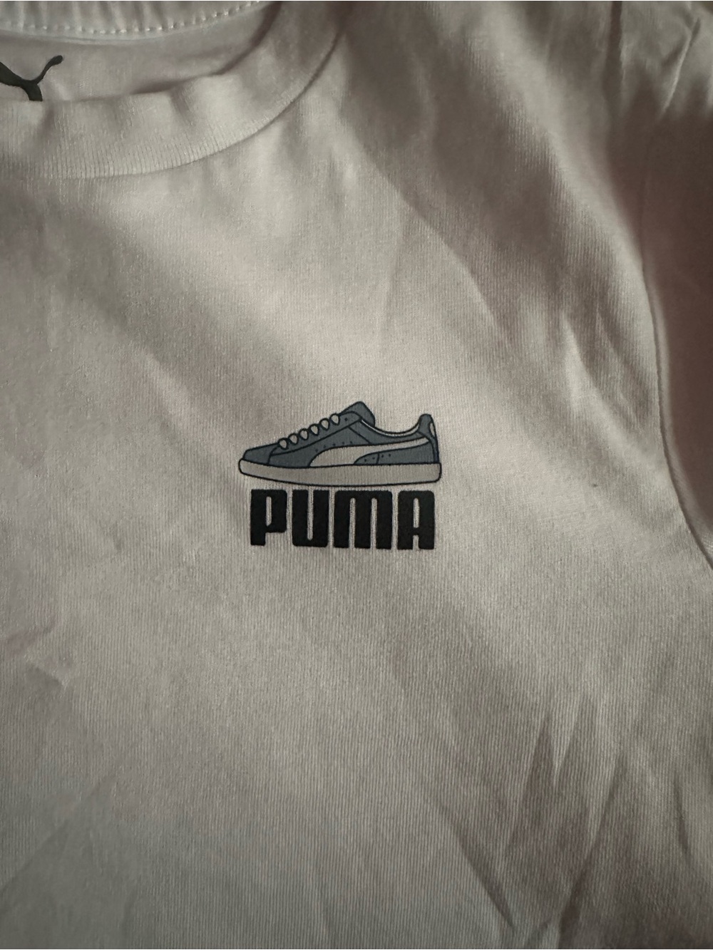 Puma Kids White Tee with Blue Sneaker Graphic size 6 NWT